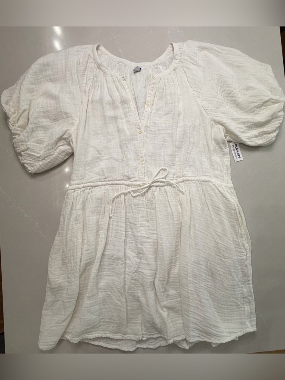 NWT Old Navy White Gauze Tie-Waist Peasant Tunic, Large